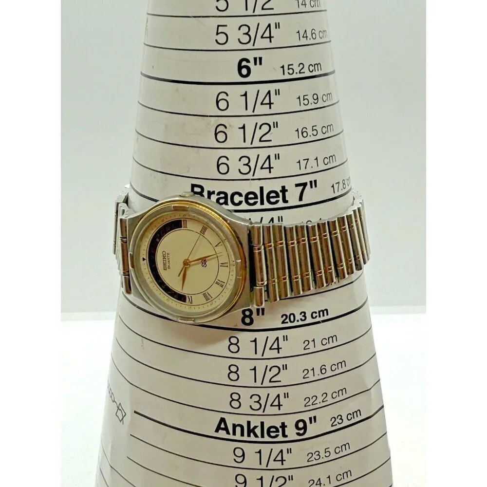 Vtg Seiko Quartz SQ Men's Watch 5H22-6A19 Caliber Date Dial Two Tone Bracelet